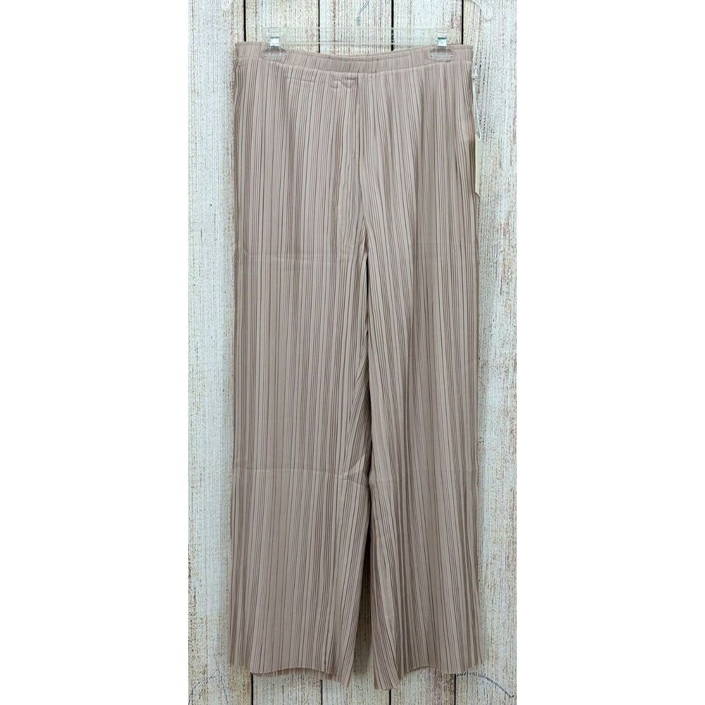 ALL ROW Pleated Dress Pants Women's Size Large Beige Crepe Wide Leg High Rise